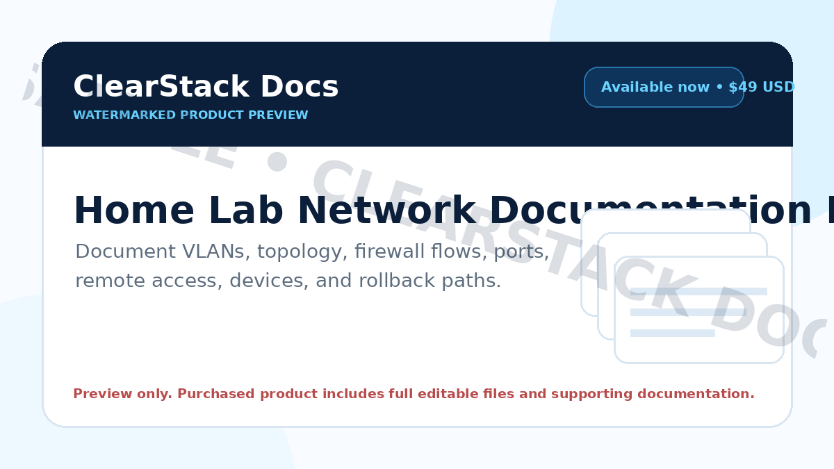 Home Lab Network Documentation Pack product cover preview