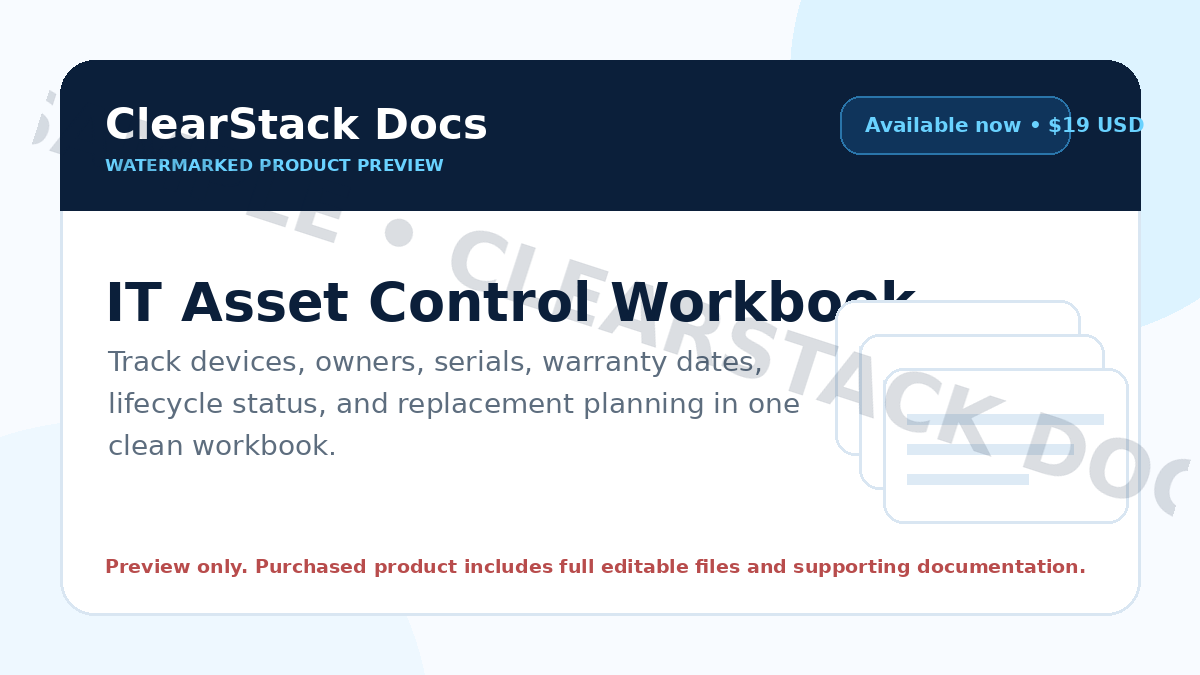 IT Asset Control Workbook product cover preview