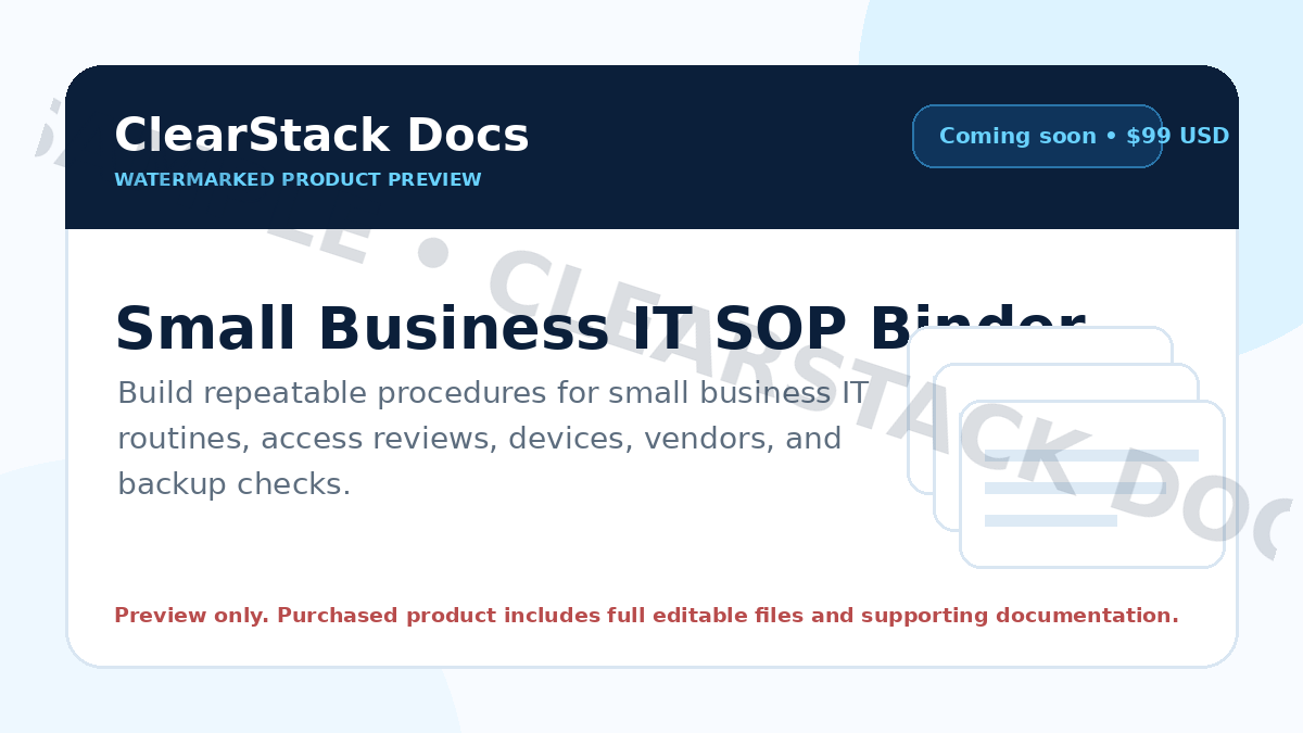 Small Business IT SOP Binder product cover preview
