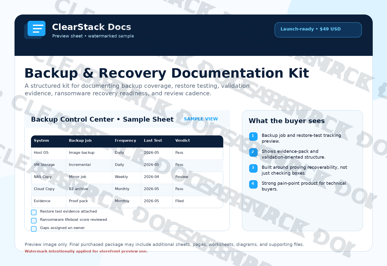 Watermarked preview for Backup & Recovery Documentation Kit